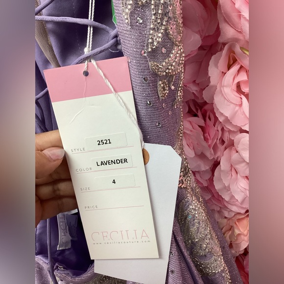 Cecilia Couture 2521 Size 4 Lavender Beaded Ball gown Tie Up Back NWT - Picture 2 of 11